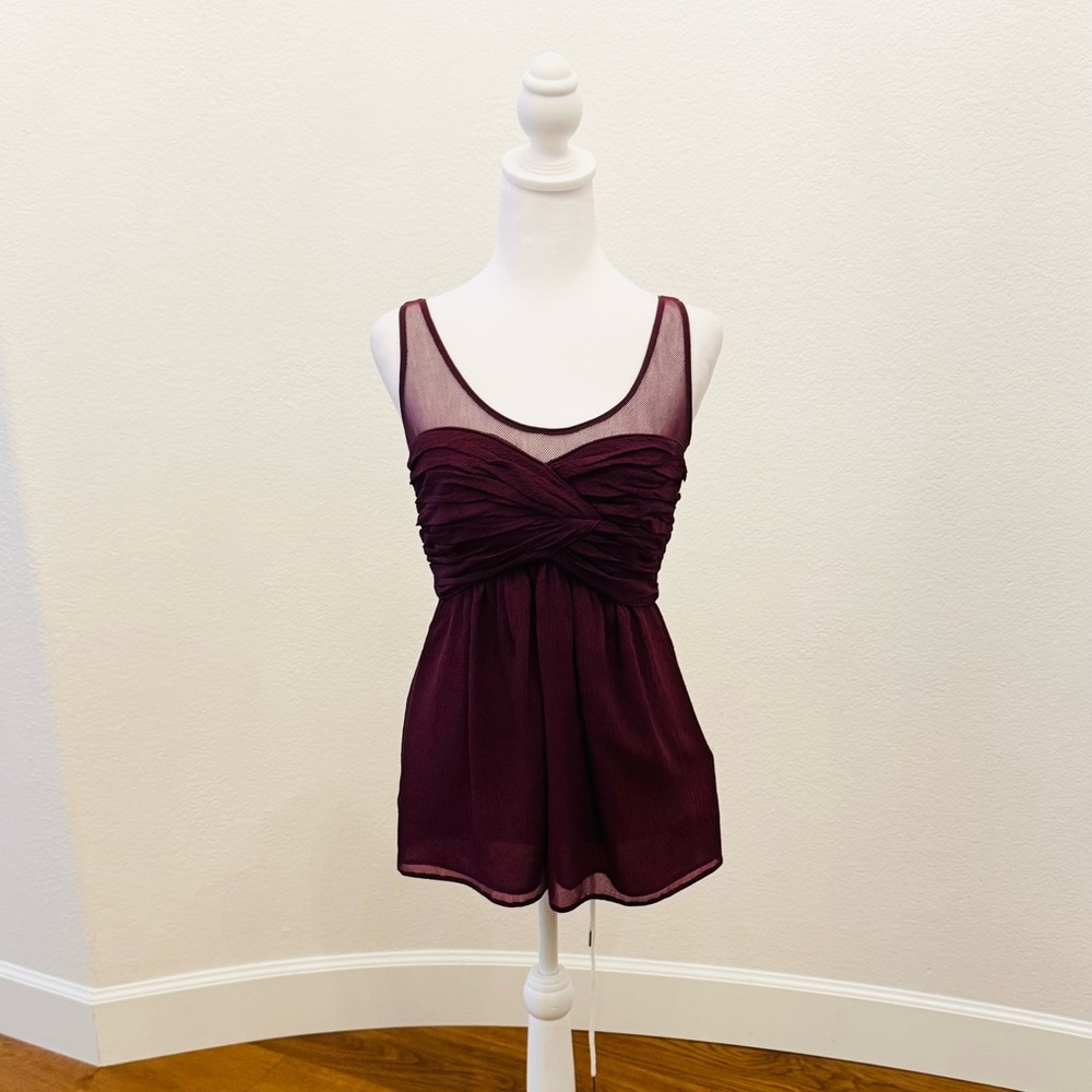 NWT Burberry London Sweetheart Sheer Mesh Ruched Pleated Silk Top / Minidress
